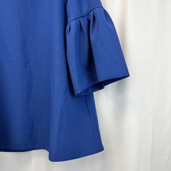 Edit Womens Blue 3/4 Bell Sleeve Crew Neck Back Zip Blouse Top Size Small - Picture 7 of 9